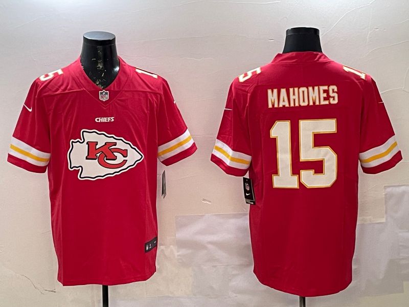 Men Kansas City Chiefs 15 Mahomes Red Nike Team Logo 2025 NFL Jersey style 1